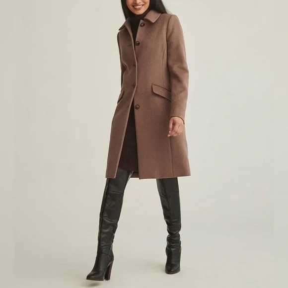 New RW&Co Classic Wool Fitted Preppy Coat in Deep Taupe - Picture 5 of 15